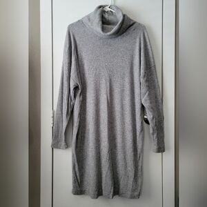 Gray ribbed turtleneck sweater dress